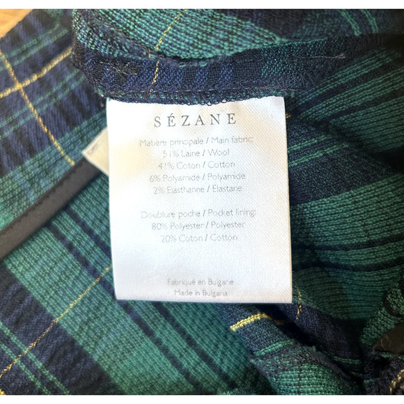 Sezane Lucas Shorts Green Plaid Dressy Green Blue Tie Waist Size 36 US 4 EUC - Picture 3 of 5